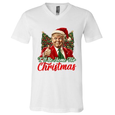 ILl Be Home For Christmas Xmas Trump Pajamas Holiday Santa V-Neck T-Shirt