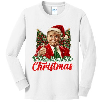 ILl Be Home For Christmas Xmas Trump Pajamas Holiday Santa Kids Long Sleeve Shirt