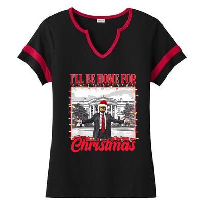 ILl Be Home For Christmas Santa Funny Trump Xmas Pajamas Ladies Halftime Notch Neck Tee