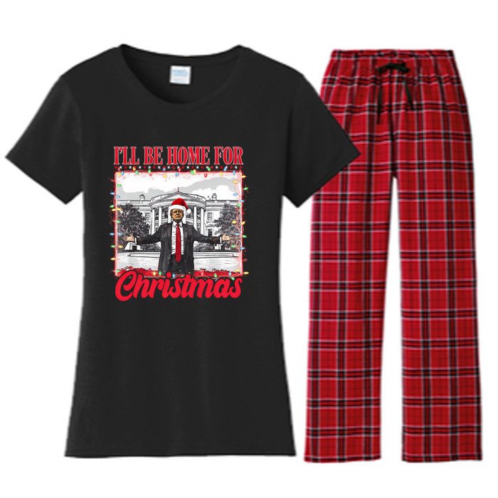 ILl Be Home For Christmas Santa Funny Trump Xmas Pajamas Women's Flannel Pajama Set