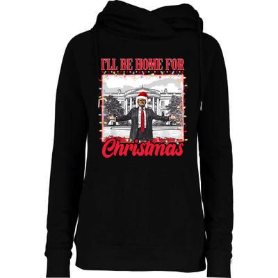 ILl Be Home For Christmas Santa Funny Trump Xmas Pajamas Womens Funnel Neck Pullover Hood