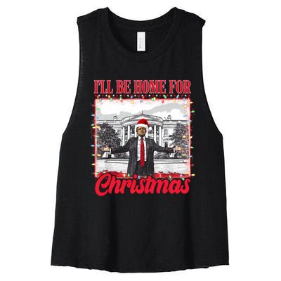 ILl Be Home For Christmas Santa Funny Trump Xmas Pajamas Women's Racerback Cropped Tank