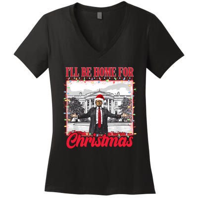 ILl Be Home For Christmas Santa Funny Trump Xmas Pajamas Women's V-Neck T-Shirt