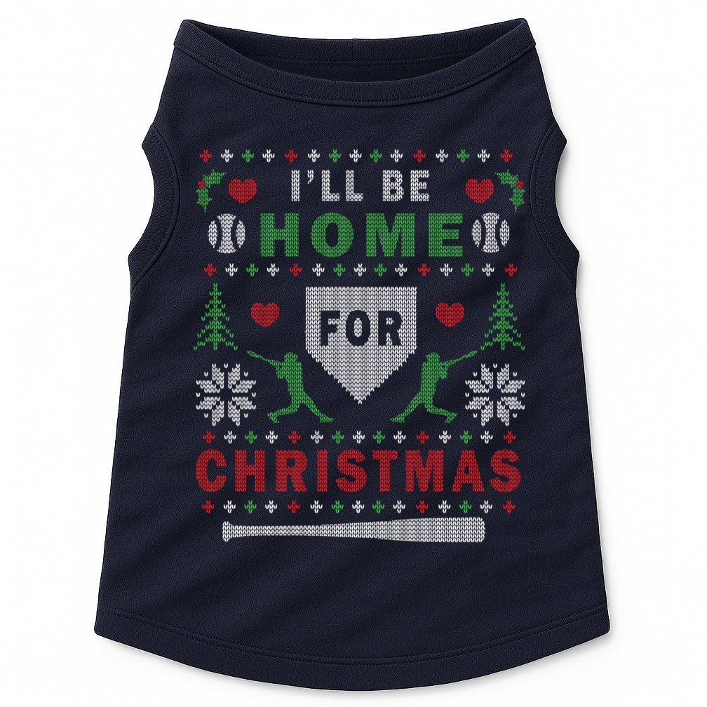 I'LL BE HOME FOR CHRISTMAS BASEBALL UGLY CHRISTMAS Doggie Tank