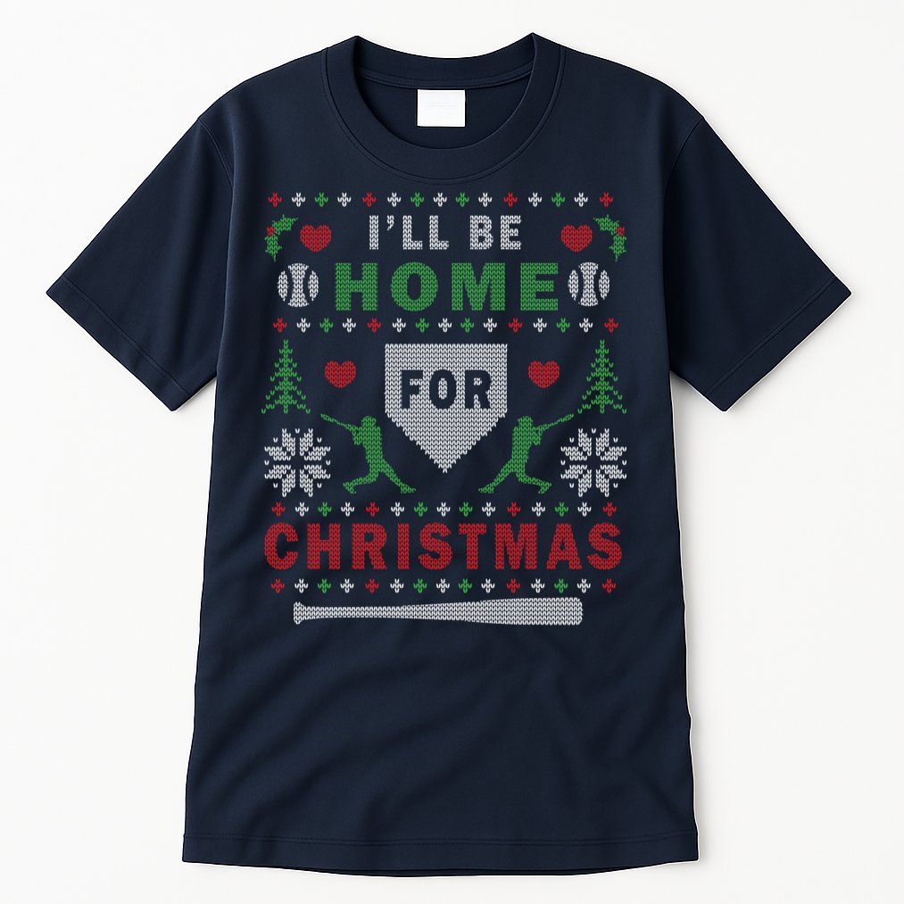 I'LL BE HOME FOR CHRISTMAS BASEBALL UGLY CHRISTMAS Tall T-Shirt