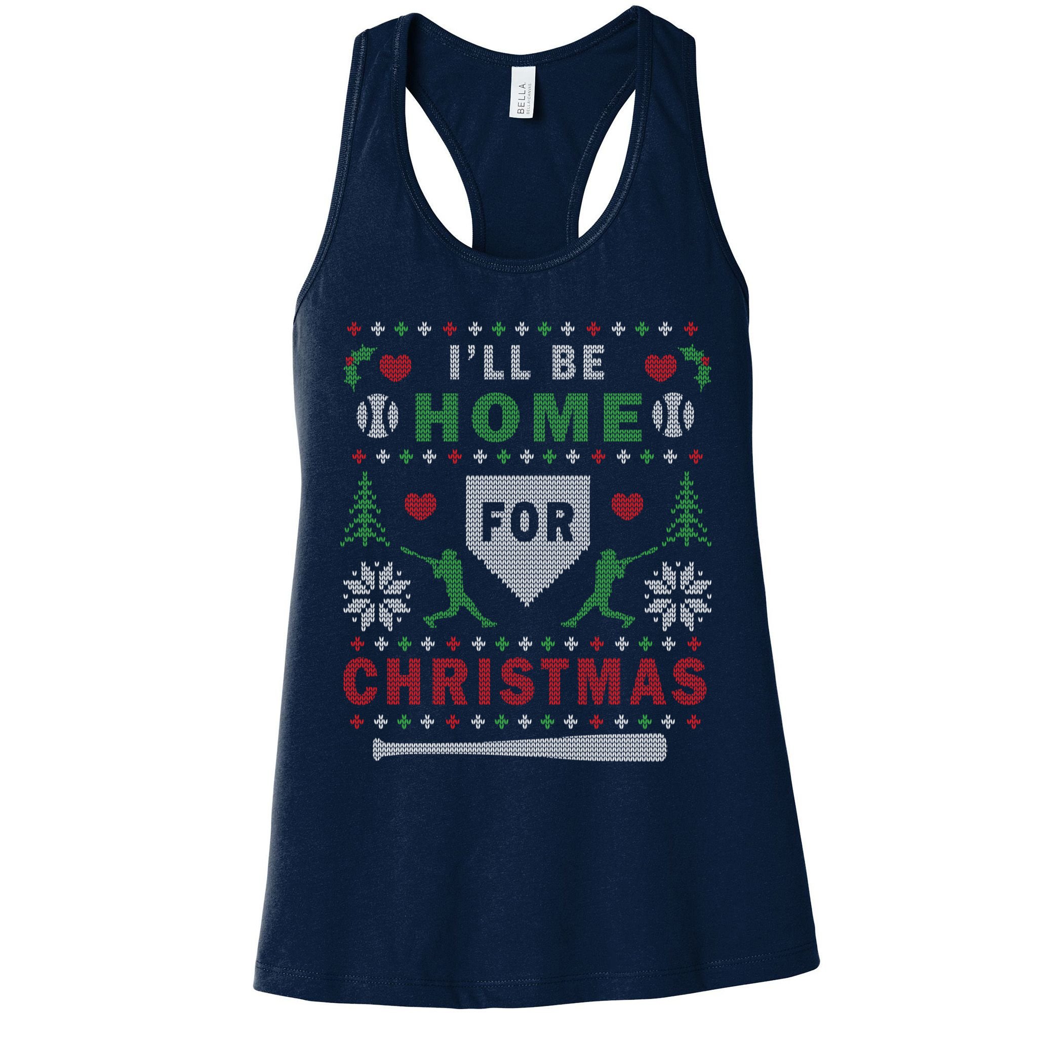 I'LL BE HOME FOR CHRISTMAS BASEBALL UGLY CHRISTMAS Womens Tank Top
