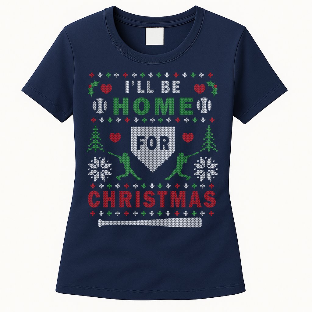 I'LL BE HOME FOR CHRISTMAS BASEBALL UGLY CHRISTMAS Womens T-Shirt
