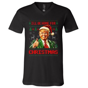 ILl Be Home For Christmas Funny Santa Trump Pajamas Ugly V-Neck T-Shirt