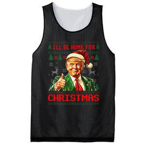 ILl Be Home For Christmas Funny Santa Trump Pajamas Ugly Mesh Reversible Basketball Jersey Tank