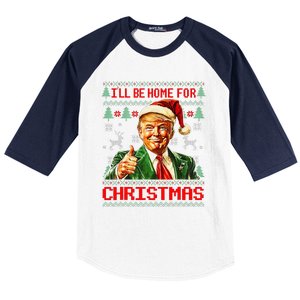 ILl Be Home For Christmas Funny Santa Trump Pajamas Ugly Baseball Sleeve Shirt