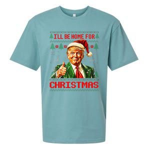 ILl Be Home For Christmas Funny Santa Trump Pajamas Ugly Sueded Cloud Jersey T-Shirt