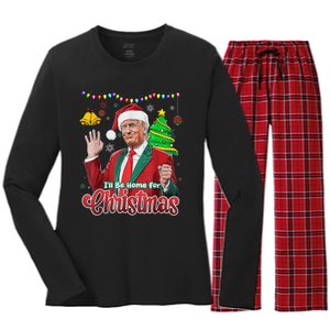 ILl Be Home For Christmas Santa Funny Trump Ugly Women's Long Sleeve Flannel Pajama Set 