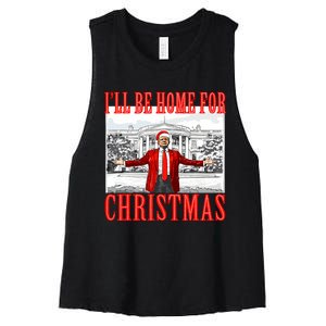 ILl Be Home For Christmas Santa Funny Trump Xmas Pajamas Women's Racerback Cropped Tank