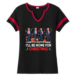 ILl Be Home For Christmas Santa Trump Ladies Halftime Notch Neck Tee