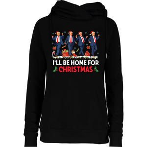 ILl Be Home For Christmas Santa Trump Womens Funnel Neck Pullover Hood