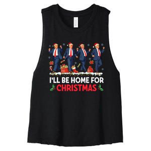 ILl Be Home For Christmas Santa Trump Women's Racerback Cropped Tank