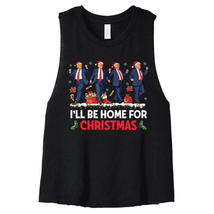 ILl Be Home For Christmas Santa Trump Women's Racerback Cropped Tank