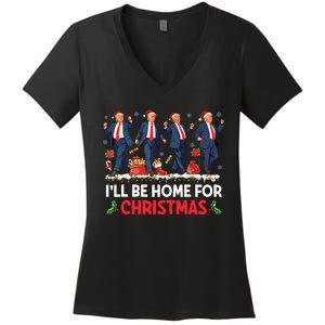 ILl Be Home For Christmas Santa Trump Women's V-Neck T-Shirt