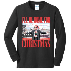 ILl Be Home For Christmas Santa Funny Trump Xmas Pajamas Kids Long Sleeve Shirt