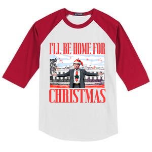 ILl Be Home For Christmas Santa Funny Trump Xmas Pajamas Kids Colorblock Raglan Jersey