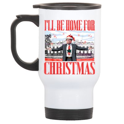 ILl Be Home For Christmas Santa Funny Trump Xmas Pajamas Stainless Steel Travel Mug