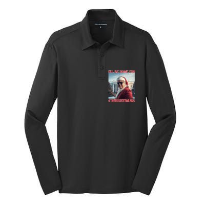 ILl Be Home For Christmas Trump Santa Selfie White House Silk Touch Performance Long Sleeve Polo