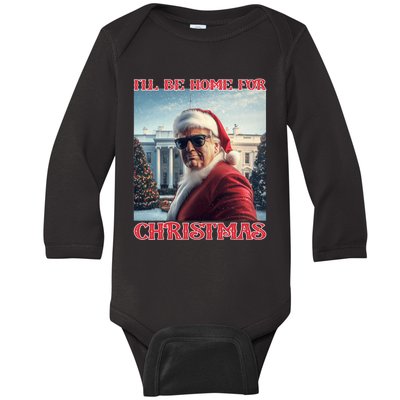 ILl Be Home For Christmas Trump Santa Selfie White House Baby Long Sleeve Bodysuit