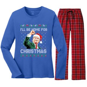 ILl Be Home For Christmas Funny Trump Ugly Xmas Meaningful Gift Women's Long Sleeve Flannel Pajama Set 