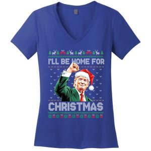 ILl Be Home For Christmas Funny Trump Ugly Xmas Meaningful Gift Women's V-Neck T-Shirt