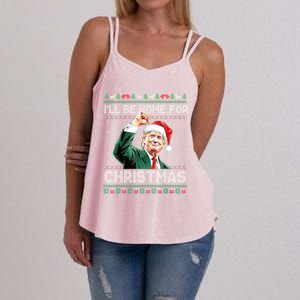 ILl Be Home For Christmas Funny Trump Ugly Xmas Meaningful Gift Women's Strappy Tank