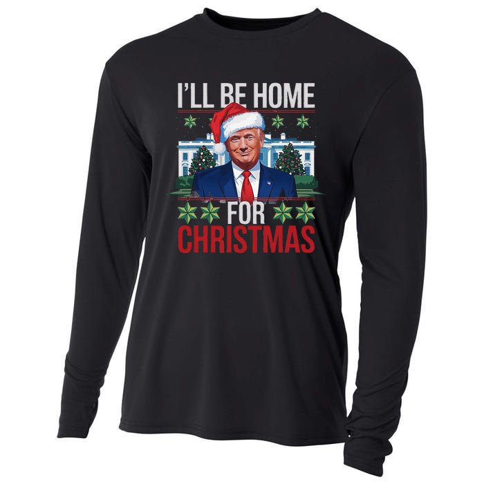 ILl Be Home For Christmas Funny Trump Ugly Christmas Cooling Performance Long Sleeve Crew