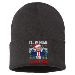 ILl Be Home For Christmas Funny Trump Ugly Christmas Sustainable Knit Beanie