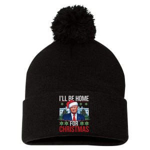 ILl Be Home For Christmas Funny Trump Ugly Christmas Pom Pom 12in Knit Beanie