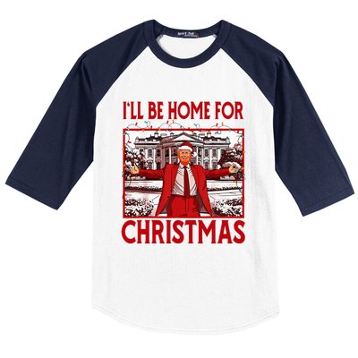 ILl Be Home For Christmas Santa Funny Trump 2024 Baseball Sleeve Shirt