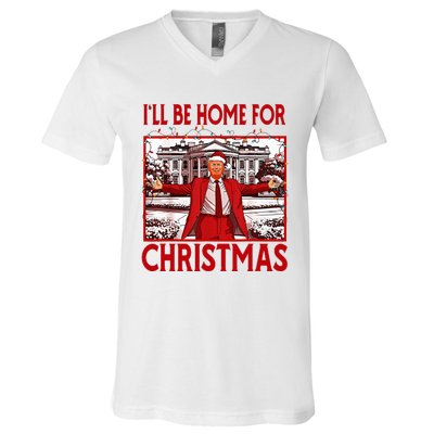 ILl Be Home For Christmas Santa Funny Trump 2024 V-Neck T-Shirt