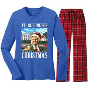 ILl Be Home For Christmas Funny Santa Trump 2024 Xmas Gift Women's Long Sleeve Flannel Pajama Set 