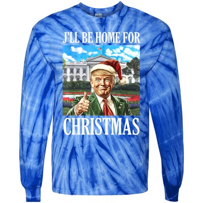 ILl Be Home For Christmas Funny Santa Trump 2024 Xmas Gift Tie-Dye Long Sleeve Shirt