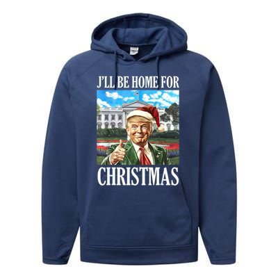 ILl Be Home For Christmas Funny Santa Trump 2024 Xmas Gift Performance Fleece Hoodie