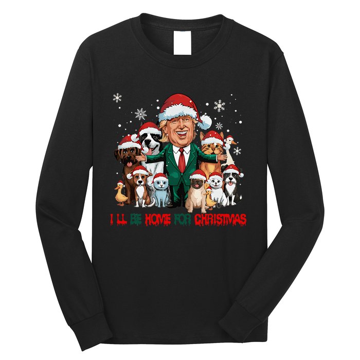 ILl Be Home For Christmas Meme Santa Claus Trump 2024 Long Sleeve Shirt