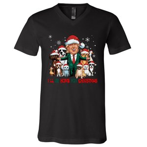 ILl Be Home For Christmas Meme Santa Claus Trump 2024 V-Neck T-Shirt