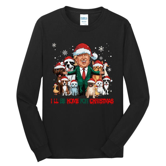 ILl Be Home For Christmas Meme Santa Claus Trump 2024 Tall Long Sleeve T-Shirt