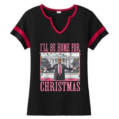 ILl Be Home For Christmas Santa Trump Xmas Pajamas Ladies Halftime Notch Neck Tee