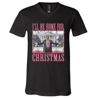 ILl Be Home For Christmas Santa Trump Xmas Pajamas V-Neck T-Shirt