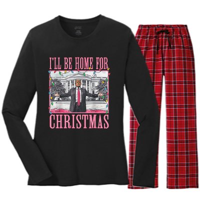 ILl Be Home For Christmas Santa Trump Xmas Pajamas Women's Long Sleeve Flannel Pajama Set 