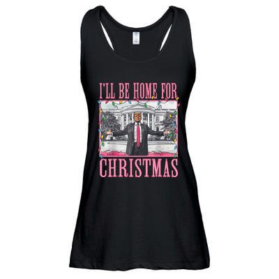 ILl Be Home For Christmas Santa Trump Xmas Pajamas Ladies Essential Flowy Tank