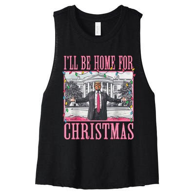 ILl Be Home For Christmas Santa Trump Xmas Pajamas Women's Racerback Cropped Tank