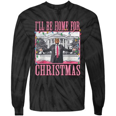 ILl Be Home For Christmas Santa Trump Xmas Pajamas Tie-Dye Long Sleeve Shirt