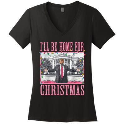 ILl Be Home For Christmas Santa Trump Xmas Pajamas Women's V-Neck T-Shirt