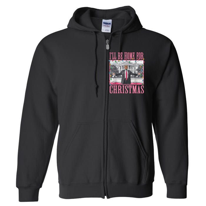 ILl Be Home For Christmas Santa Trump Xmas Pajamas Full Zip Hoodie