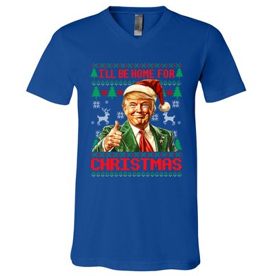 ILl Be Home For Christmas Funny Santa Trump Pajamas Ugly Great Gift V-Neck T-Shirt